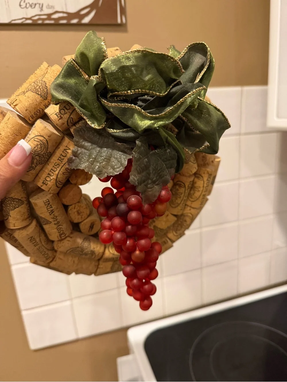 Wine. Handcrafted Wine Cork Wreath with Red Grape Accent.